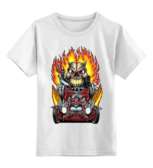 Заказать детскую футболку в Москве. Детская футболка классическая унисекс Hot Rod Skull от balden - готовые дизайны и нанесение принтов.