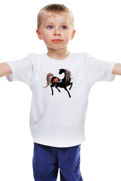 Заказать детскую футболку в Москве. Детская футболка классическая унисекс Городецкая лошадка от irishkalia - готовые дизайны и нанесение принтов.