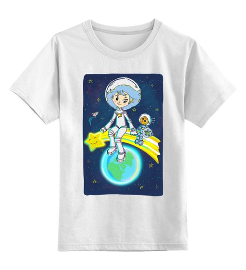 Заказать детскую футболку в Москве. Детская футболка классическая унисекс Девочка с Земли от Ella Makina - готовые дизайны и нанесение принтов.