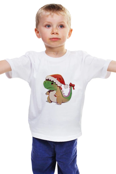 Заказать детскую футболку в Москве. Детская футболка классическая унисекс Новогодний динозавр от Алексей  - готовые дизайны и нанесение принтов.
