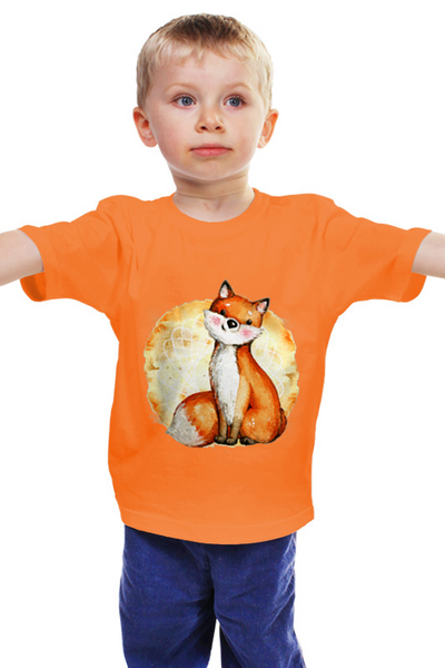 Заказать детскую футболку в Москве. Детская футболка классическая унисекс Симпатичный лисенок на оранжевом фоне от Елена Эйдукайтис - готовые дизайны и нанесение принтов.