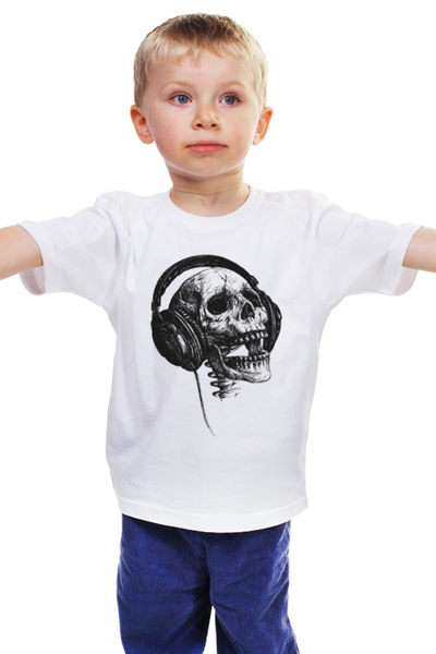 Заказать детскую футболку в Москве. Детская футболка классическая унисекс Череп в наушниках от printik - готовые дизайны и нанесение принтов.