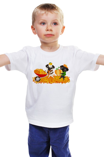Заказать детскую футболку в Москве. Детская футболка классическая унисекс Мопсы и тыквы от NorrD - готовые дизайны и нанесение принтов.