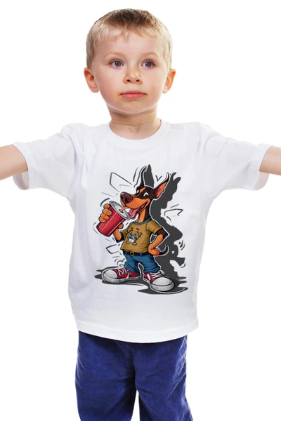 Заказать детскую футболку в Москве. Детская футболка классическая унисекс Собака с коктелем от Сергей  - готовые дизайны и нанесение принтов.