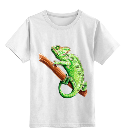 Заказать детскую футболку в Москве. Детская футболка классическая унисекс Зеленый хамелеон на ветке от tigerda  - готовые дизайны и нанесение принтов.