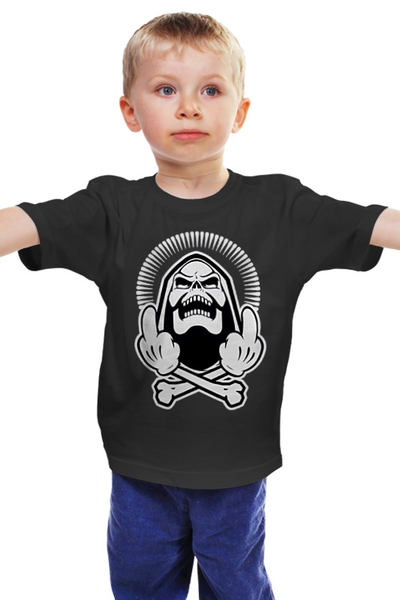 Заказать детскую футболку в Москве. Детская футболка классическая унисекс Skeleton F*ck You от Leichenwagen - готовые дизайны и нанесение принтов.