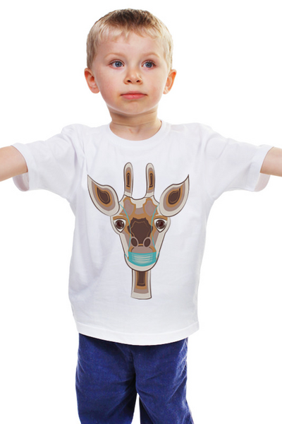 Заказать детскую футболку в Москве. Детская футболка классическая унисекс Жираф в маске от Stil na yarkosti - готовые дизайны и нанесение принтов.