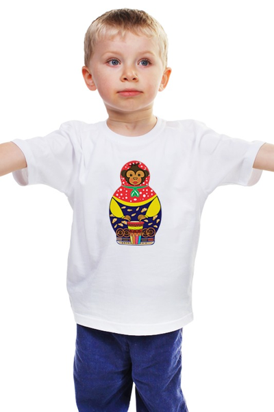 Заказать детскую футболку в Москве. Детская футболка классическая унисекс Обезьянка матрешка барабан от melnikov-lab - готовые дизайны и нанесение принтов.