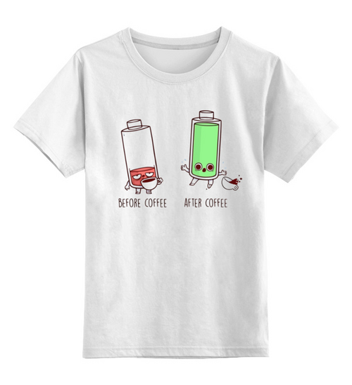 Заказать детскую футболку в Москве. Детская футболка классическая унисекс Перед Кофе - После Кофе от MariYang  - готовые дизайны и нанесение принтов.