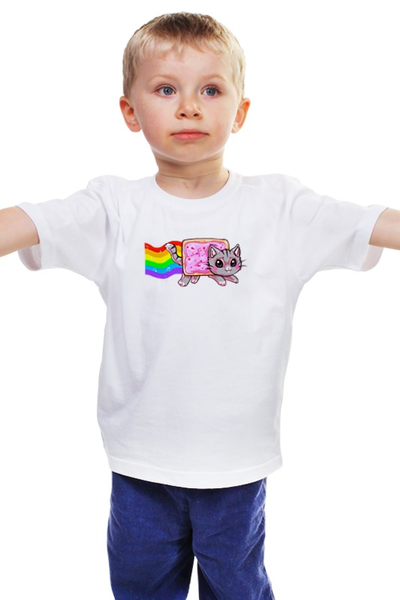 Заказать детскую футболку в Москве. Детская футболка классическая унисекс Кот и радуга от fanart - готовые дизайны и нанесение принтов.
