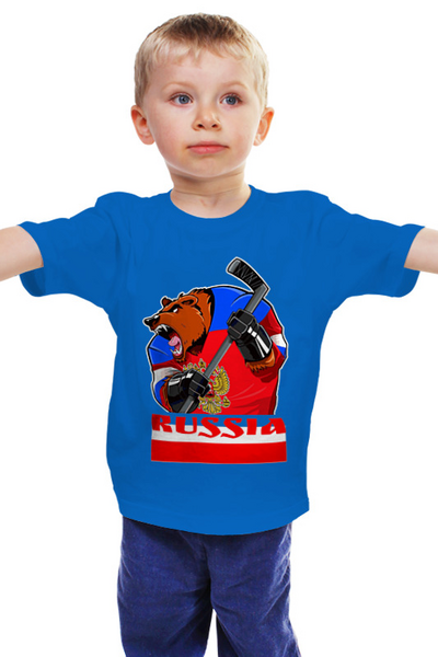 Заказать детскую футболку в Москве. Детская футболка классическая унисекс Болеем за Россию!  от T-shirt print  - готовые дизайны и нанесение принтов.