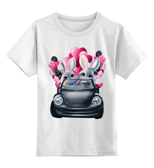 Заказать детскую футболку в Москве. Детская футболка классическая унисекс Влюбленные зайцы на машине от Марина  - готовые дизайны и нанесение принтов.
