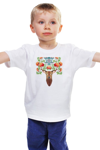 Заказать детскую футболку в Москве. Детская футболка классическая унисекс Цветочнный Олень от printik - готовые дизайны и нанесение принтов.