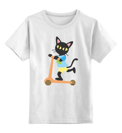Заказать детскую футболку в Москве. Детская футболка классическая унисекс Кот на самокате от fanart - готовые дизайны и нанесение принтов.