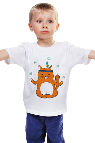 Заказать детскую футболку в Москве. Детская футболка классическая унисекс Рыжий котик Don't panic be cool - it's idea shop от volzara - готовые дизайны и нанесение принтов.