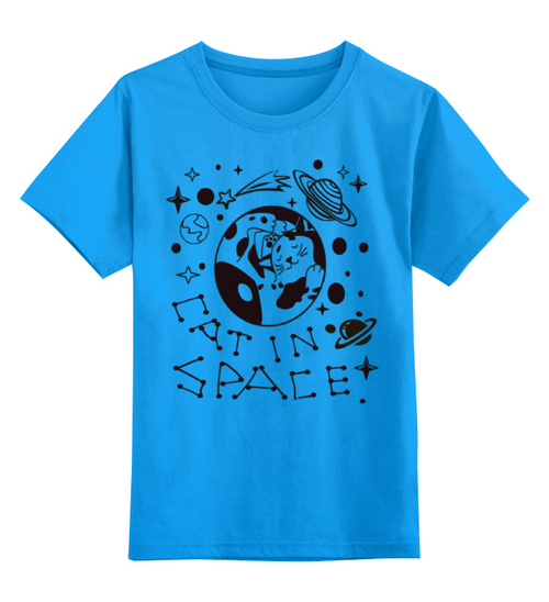 Заказать детскую футболку в Москве. Детская футболка классическая унисекс Кот в космосе от polina_raulina@mail.ru - готовые дизайны и нанесение принтов.