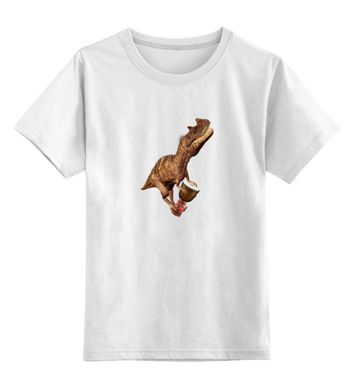 Заказать детскую футболку в Москве. Детская футболка классическая унисекс Динозавр-барабанщик от Don Bu - готовые дизайны и нанесение принтов.