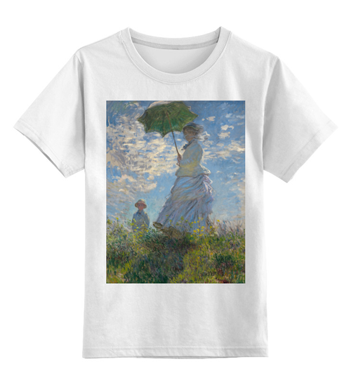 Заказать детскую футболку в Москве. Детская футболка классическая унисекс Дама с зонтиком — Мадам Моне со своим сыном от trend - готовые дизайны и нанесение принтов.