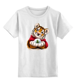 Заказать детскую футболку в Москве. Детская футболка классическая унисекс Тигр со снежным шаром от tigerda  - готовые дизайны и нанесение принтов.