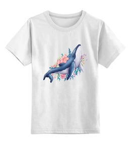 Заказать детскую футболку в Москве. Детская футболка классическая унисекс Синий кит с цветами от tigerda  - готовые дизайны и нанесение принтов.