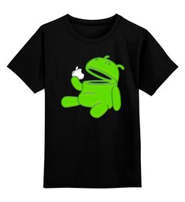 Заказать детскую футболку в Москве. Детская футболка классическая унисекс Android Eats Apple от balden - готовые дизайны и нанесение принтов.