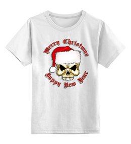 Заказать детскую футболку в Москве. Детская футболка классическая унисекс Santa Skull от Leichenwagen - готовые дизайны и нанесение принтов.