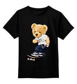 Заказать детскую футболку в Москве. Детская футболка классическая унисекс Мишка на скейте от T-shirt print  - готовые дизайны и нанесение принтов.
