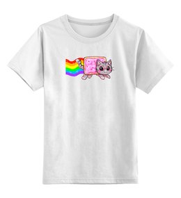 Заказать детскую футболку в Москве. Детская футболка классическая унисекс Кот и радуга от fanart - готовые дизайны и нанесение принтов.