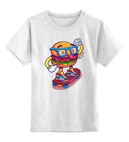Заказать детскую футболку в Москве. Детская футболка классическая унисекс Бургер на скейте от Jimmy Flash - готовые дизайны и нанесение принтов.