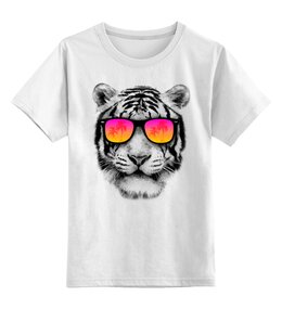 Заказать детскую футболку в Москве. Детская футболка классическая унисекс Тигр в очках от printik - готовые дизайны и нанесение принтов.