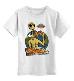 Заказать детскую футболку в Москве. Детская футболка классическая унисекс НЛО ест пиццу от ПРИНТЫ ПЕЧАТЬ  - готовые дизайны и нанесение принтов.