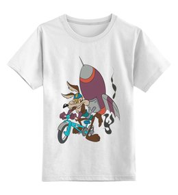 Заказать детскую футболку в Москве. Детская футболка классическая унисекс Уилл Койот на велосипеде от Vinli.shop  - готовые дизайны и нанесение принтов.