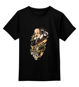Заказать детскую футболку в Москве. Детская футболка классическая унисекс шекспир тату черная от zukak@mail.ru - готовые дизайны и нанесение принтов.