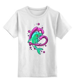 Заказать детскую футболку в Москве. Детская футболка классическая унисекс Дельфин в Сердце от fanart - готовые дизайны и нанесение принтов.