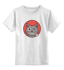 Заказать детскую футболку в Москве. Детская футболка классическая унисекс Кот с цветком от trugift - готовые дизайны и нанесение принтов.