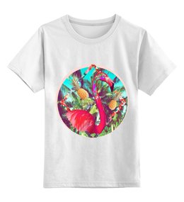 Заказать детскую футболку в Москве. Детская футболка классическая унисекс Розовый фламинго от PUGGYSHOP - готовые дизайны и нанесение принтов.