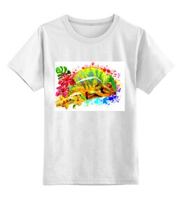 Заказать детскую футболку в Москве. Детская футболка классическая унисекс Хамелеон с цветами в пятнах краски. от Zorgo-Art  - готовые дизайны и нанесение принтов.