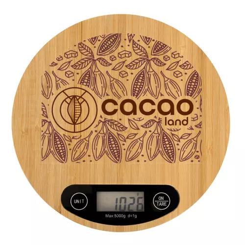 Заказать весы кухонные в Москве. Весы кухонные с логотипом Cacao.Land от Олег Фунбаю - готовые дизайны и нанесение принтов.