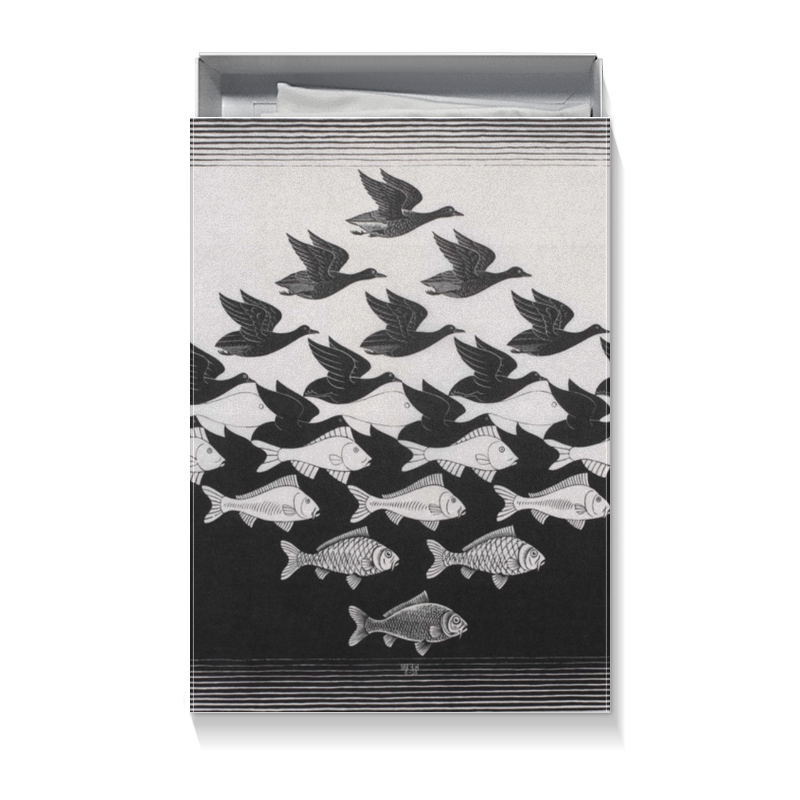 Printio Коробка для футболок Черно белая рыбы птицы