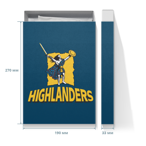 Заказать подарочную упаковку в Москве. Коробка для футболок «Хайлендерс» регби от rugby - готовые дизайны и нанесение принтов.