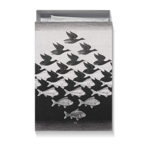 Заказать подарочную упаковку в Москве. Коробка для футболок Черно белая Рыбы Птицы от Apfelbaum - готовые дизайны и нанесение принтов.