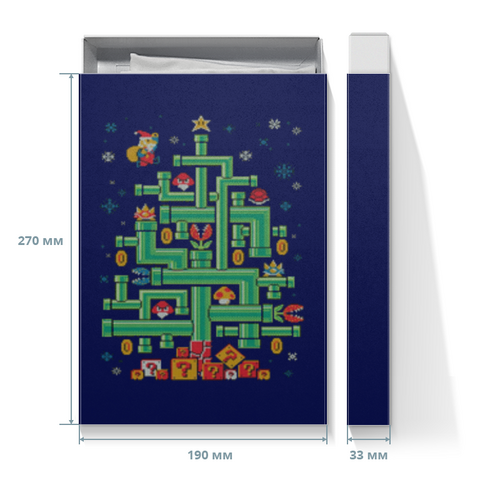 Заказать подарочную упаковку в Москве. Коробка для футболок Марио (С новым годом) от GeekFox  - готовые дизайны и нанесение принтов.