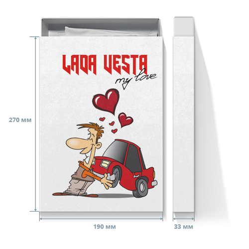 Заказать подарочную упаковку в Москве. Коробка для футболок LADA VESTA от Елена Орешич - готовые дизайны и нанесение принтов.