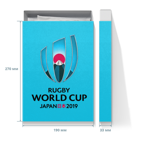 Заказать подарочную упаковку в Москве. Коробка для футболок Кубок Мира по регби в Японии от rugby - готовые дизайны и нанесение принтов.