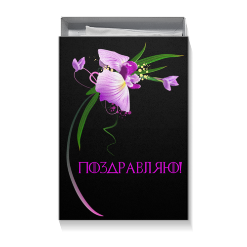 Заказать подарочную упаковку в Москве. Коробка для футболок Черная с орхидеей от Apfelbaum - готовые дизайны и нанесение принтов.
