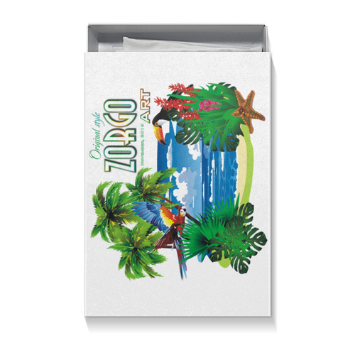 Заказать подарочную упаковку в Москве. Коробка для футболок Тропические птицы от Зорго АРТ. от Zorgo-Art  - готовые дизайны и нанесение принтов.