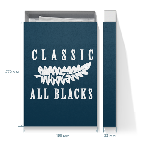 Заказать подарочную упаковку в Москве. Коробка для футболок All Blacks vintage от rugby - готовые дизайны и нанесение принтов.
