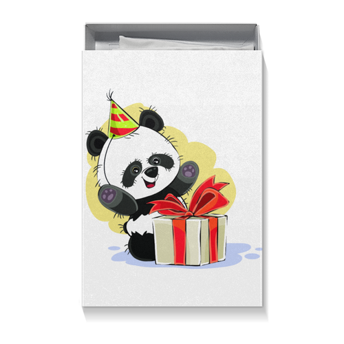 Заказать подарочную упаковку в Москве. Коробка для футболок Панда поздравляет! от BeliySlon - готовые дизайны и нанесение принтов.