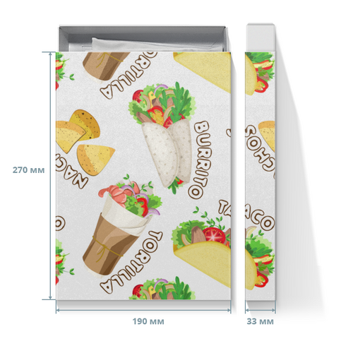 Заказать подарочную упаковку в Москве. Коробка для футболок Мексиканская еда от IrinkaArt  - готовые дизайны и нанесение принтов.