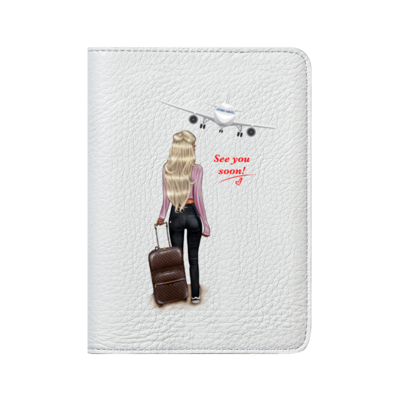 printio обложка для паспорта кожаная текстура Printio Кожаная обложка для паспорта Travel girls 🌴✈️ блондинка